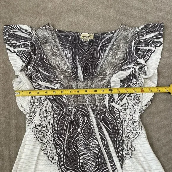 One World Shirt Womens Small Gray Black Silver Sequins Embroidered Boho Flowy - Picture 5 of 7